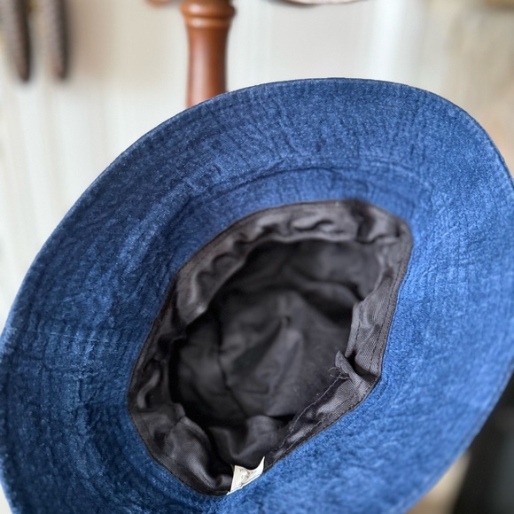 Vintage Pig-suede Leather Blue Bucket Hat - Picture 5 of 6